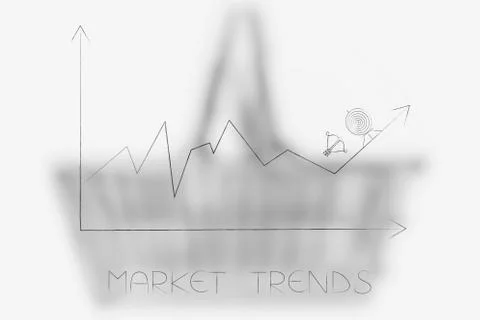 Stats graph with sales going up and target on top of the results Stock Illustration