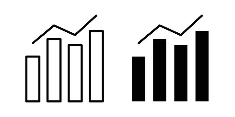 Stats icon solid, line, and editable vector set. Stock Illustration