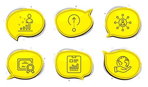 Stats, Networking and Report document icons set. Swipe up sign. Vector Illustrazione stock