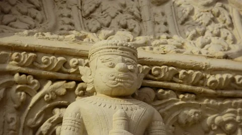 Statue of ancient guard on the wall of the temple. cambodia, phnom penh Stock Footage 40976008