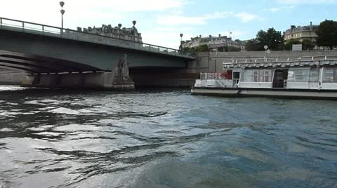 Statue and Bridge on Seine River Stock Footage 11882909
