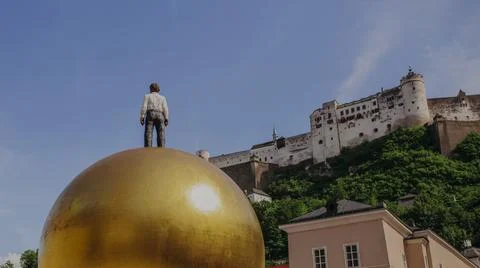 Statue and castle complex Stock Photos
