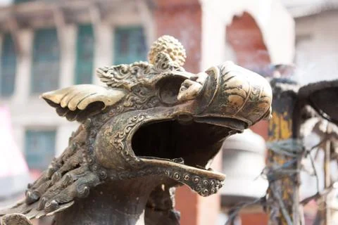 Statue and decorations of the temples in Durbar square, Kathmandu, Nepal Stock Photos