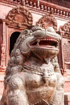 Statue and decorations of the temples in Durbar square, Kathmandu, Nepal Stock Photos