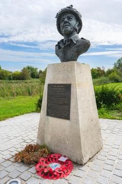 Statue and memorial for Major John Howard, close to the Pegasus Bridge Stock Photos