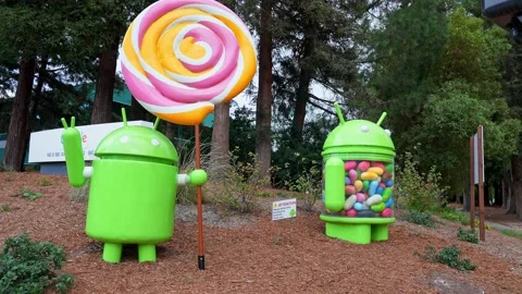 Statue of Android Lollipop and Jelly Bea... | Stock Video | Pond5