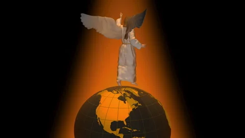 A statue of an angel revolving around a sphere (Earth) Stock Footage 345433581
