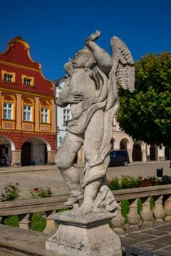 Statue of an angel in Telc main square Stock Photos