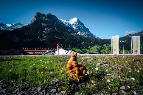 Statue of an animal with mountain background Stock Photos
