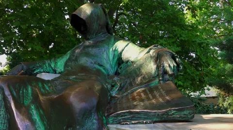 Statue of Anonymous in Budapest. 4K. Stock Footage 55445627