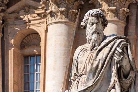 Statue Apostle with sword on St.Peter square in Vatican Stock Photos