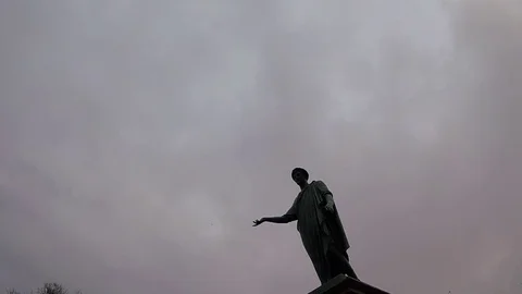 Statue Of Aristocratic Man with Clouds Slow Motion - Odesa, Ukraine, JAN 2018 Stock Footage 84055525
