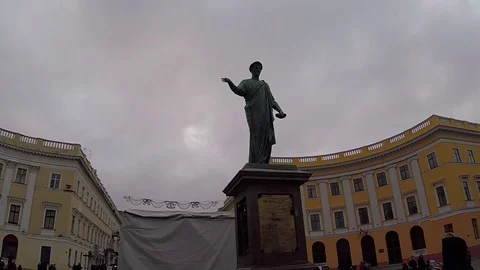 Statue Of Aristocratic Man with Clouds Slow Motion - Odesa, Ukraine, JAN 2018 Stock Footage 84075286