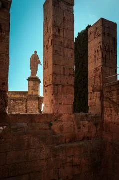 Statue of Augustus Caesar contemplating the mediterranean sea Stock Photos