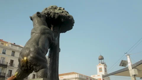 Statue Of The Bear And The Strawberry Tree In Puerta Del Sol Madrid Stock Footage 345529280