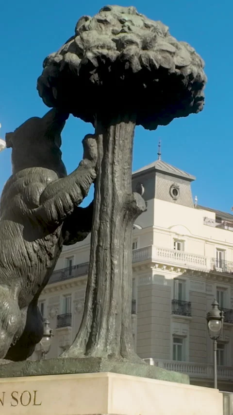 Statue Of The Bear And The Strawberry Tree In Puerta Del Sol Madrid Stock Footage 345723827