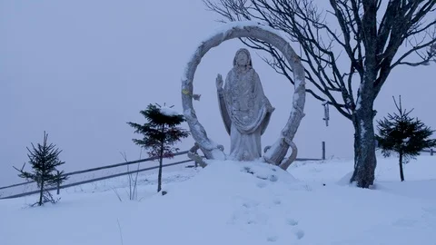 Statue in beautiful winter scenery Stock Footage 100787545