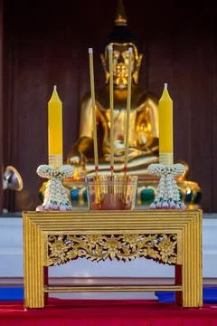 Statue of buddha in buddhist temple Фото