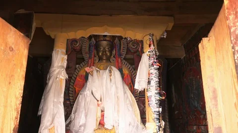 Statue of Buddha inside temple in Basgo Monastery or Bazgo Gompa, Ladakh, India. Stock Footage 89020585