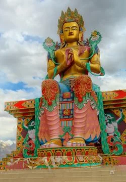 A statue of Buddha in the monastery of Diskit in the Nubra valley Stock Photos