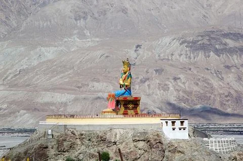 Statue of Buddha near Diskit Monastery in Nubra Valley, Ladakh, India Stock Photos