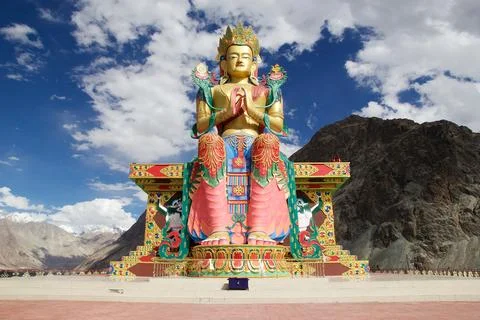Statue of Buddha near Diskit Monastery in Nubra Valley, Ladakh, India Stock Photos