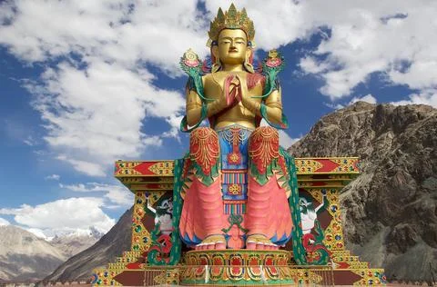 Statue of Buddha near Diskit Monastery in Nubra Valley, Ladakh, India Stock Photos