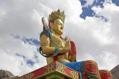 Statue of Buddha near Diskit Monastery in Nubra Valley, Ladakh, India Stock Photos