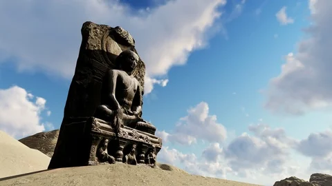 Statue of Buddha on the Sand Stock Footage 90947667