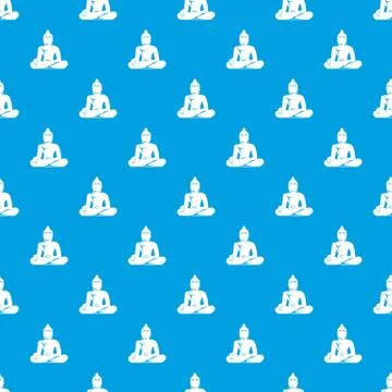 Statue of Buddha sitting in lotus pose pattern seamless blue Stock Illustration
