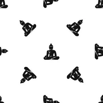 Statue of Buddha sitting in lotus pose pattern seamless black Stock Illustration