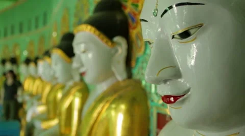 Statue of Buddha in U Min Thonze Buddhist Temple, Burma Stock Footage 62923762