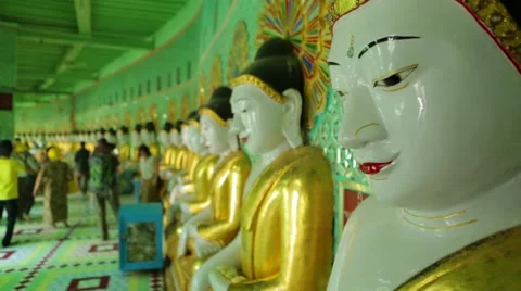 Statue of Buddha in U Min Thonze Buddhist Temple, Stock Footage 62923763