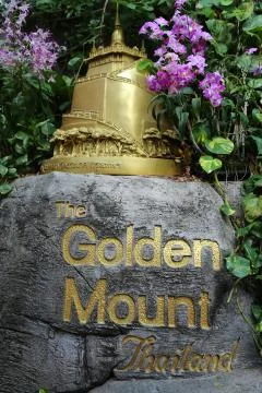 Statue of buddhist temple on Golden Mount or Wat Saket in Bangkok, Thailand Stock Photos