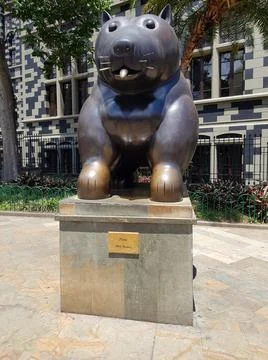 Statue called Perro in Botero Square in Medellin, Colombia Stock Photos