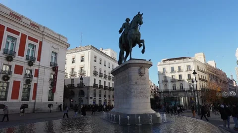 Statue of Carlos the III at Puerta del sol in Madrid Spain. Stock Footage 324102855