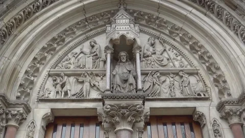 A statue on a Cathedral Stock Footage 91004231