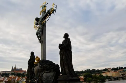 Statue at the Charles bridge Stock Photos