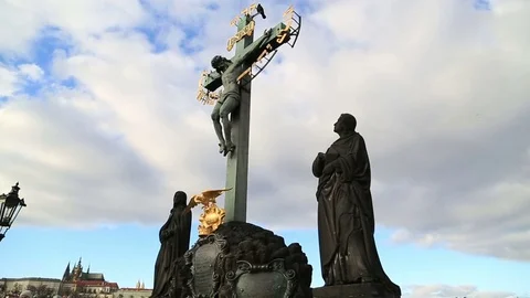 Statue on the Charles bridge in Prague Stock Footage 72488164