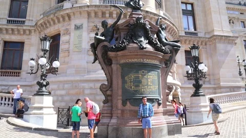 Statue of Charles Garnier on the facade of the Opera Garnier in Paris France Stock Footage 105523310
