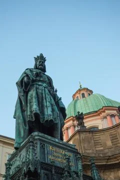 Statue of Charles IV - Karolo Quarto from 1848 in Prague Stock Photos