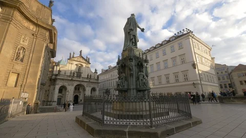 Statue of Charles IV on the square of the Crusaders, Prague, Czech Republic Stock Footage 86331895