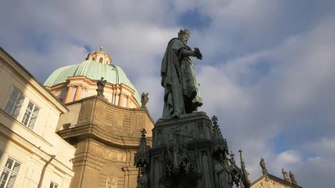 Statue of Charles IV on the square of the Crusaders, Prague, Czech Republic Video stock 86331988