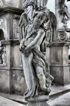 Statue of a cherub in the Holy Trinity Column in Olomouc Stock Photos