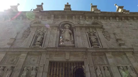 Statue of Christ in front of St James Cathedral, from Santiago de Compostela, Sp Stock Footage 166700838
