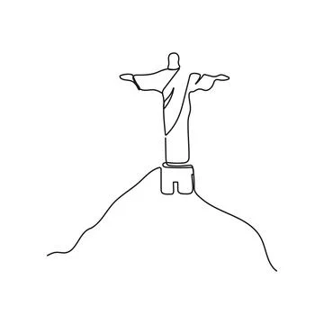 Statue Of Christ The Redeemer. One line art Illustrazione stock