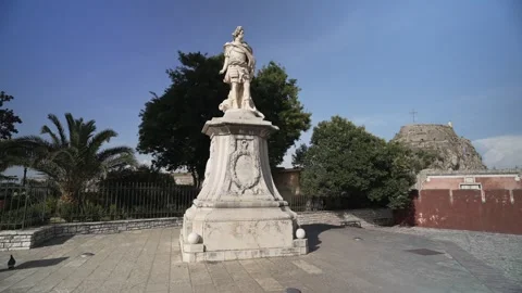 Statue of Count Von Der Schulenburg, Corfu Town, Corfu, Greece, Europe Stock Footage 277952481