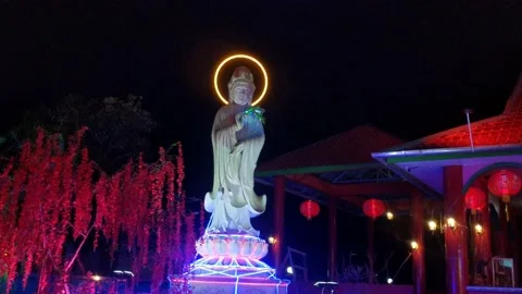 Statue in the courtyard of Thai pak kung Stock Footage 229772063