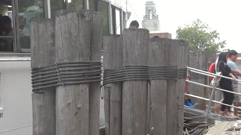 The Statue Cruses boat docking Stock Footage 144328945