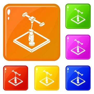Statue d printing icons set color 库存插图